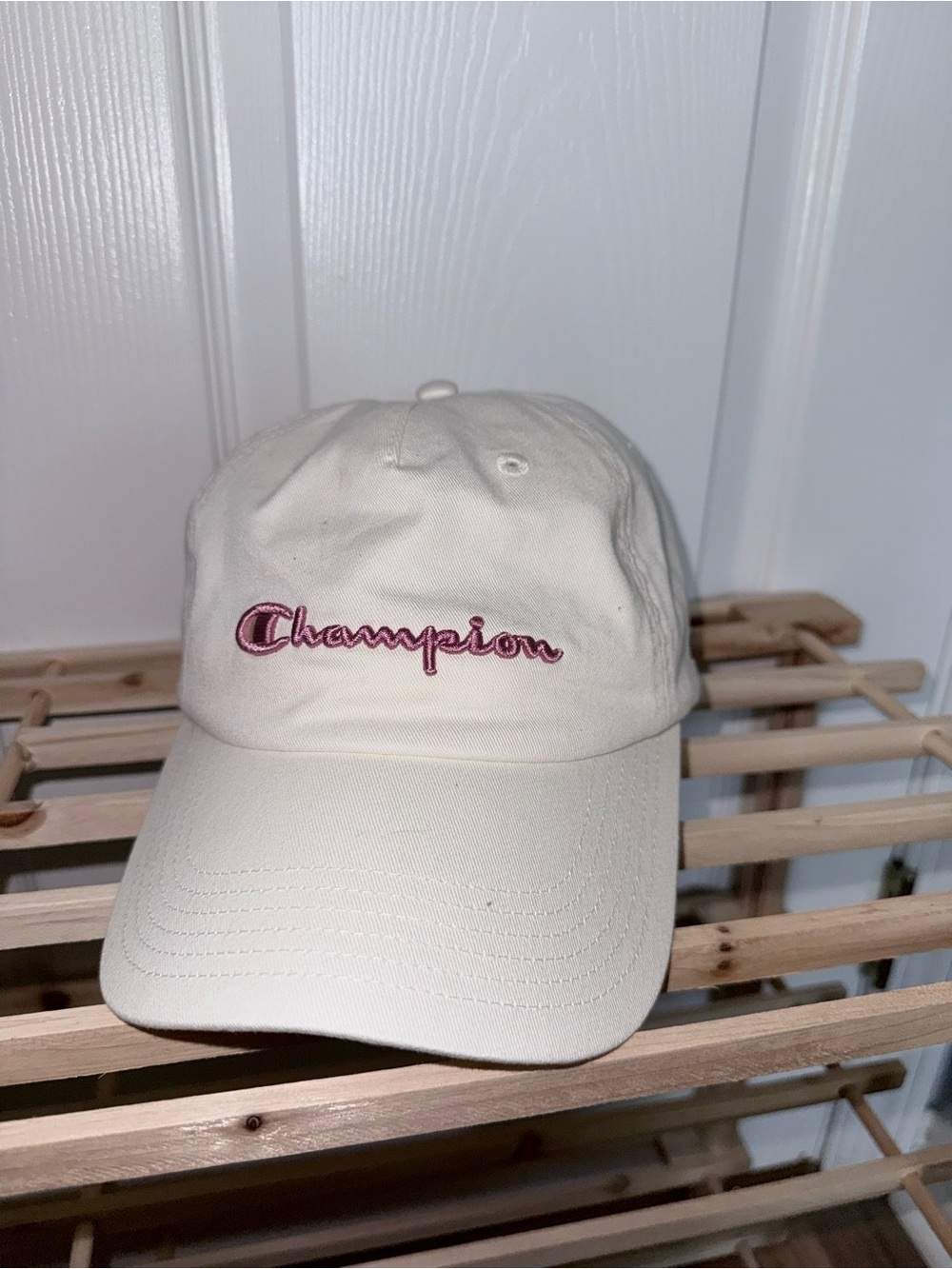 Champion Kids Cream Cap with Pink Embroidered Logo